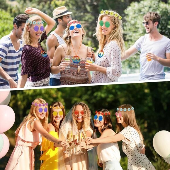 18Pcs Hippie Costume Accessories Set 60s 70s Peace Sign Daisy Headband Sunglasse main image 7